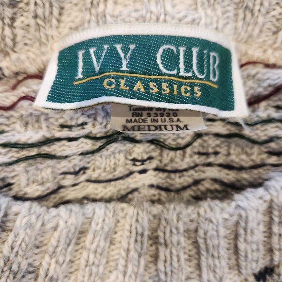 Vintage 90s Ivy Club Classics Medium Sweater Fisherman Core Grandpa Knit Sweater - Picture 5 of 6
